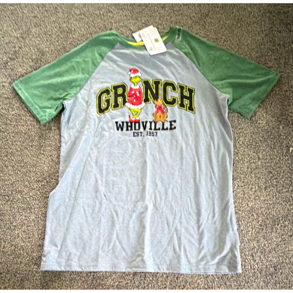 Dr. Seuss The Grinch Men’s Whoville Graphic T-Shirt Gray Green Size XXL NWT A5